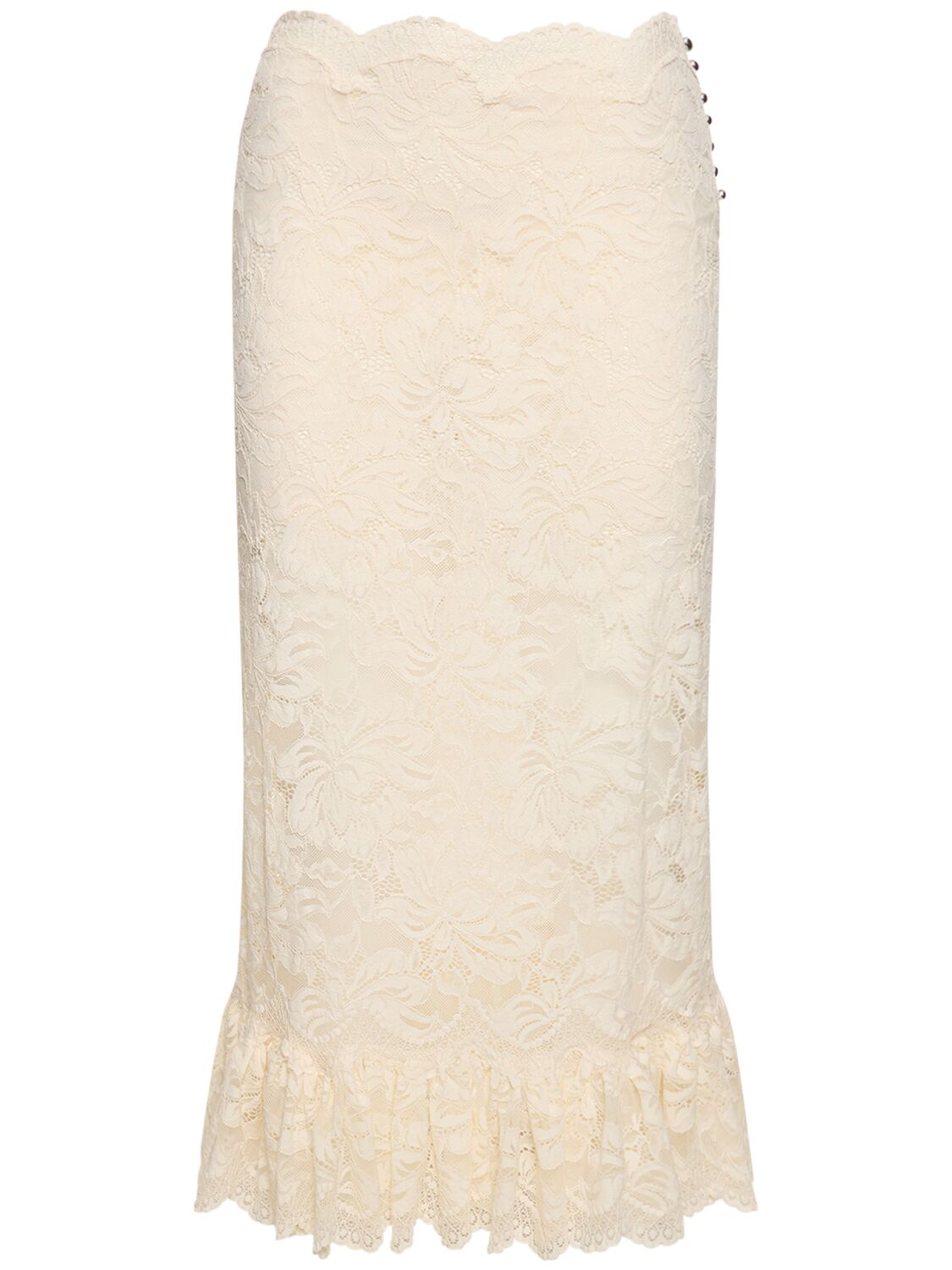 Rabanne High Rise Lace Flared Midi Skirt In Ivory