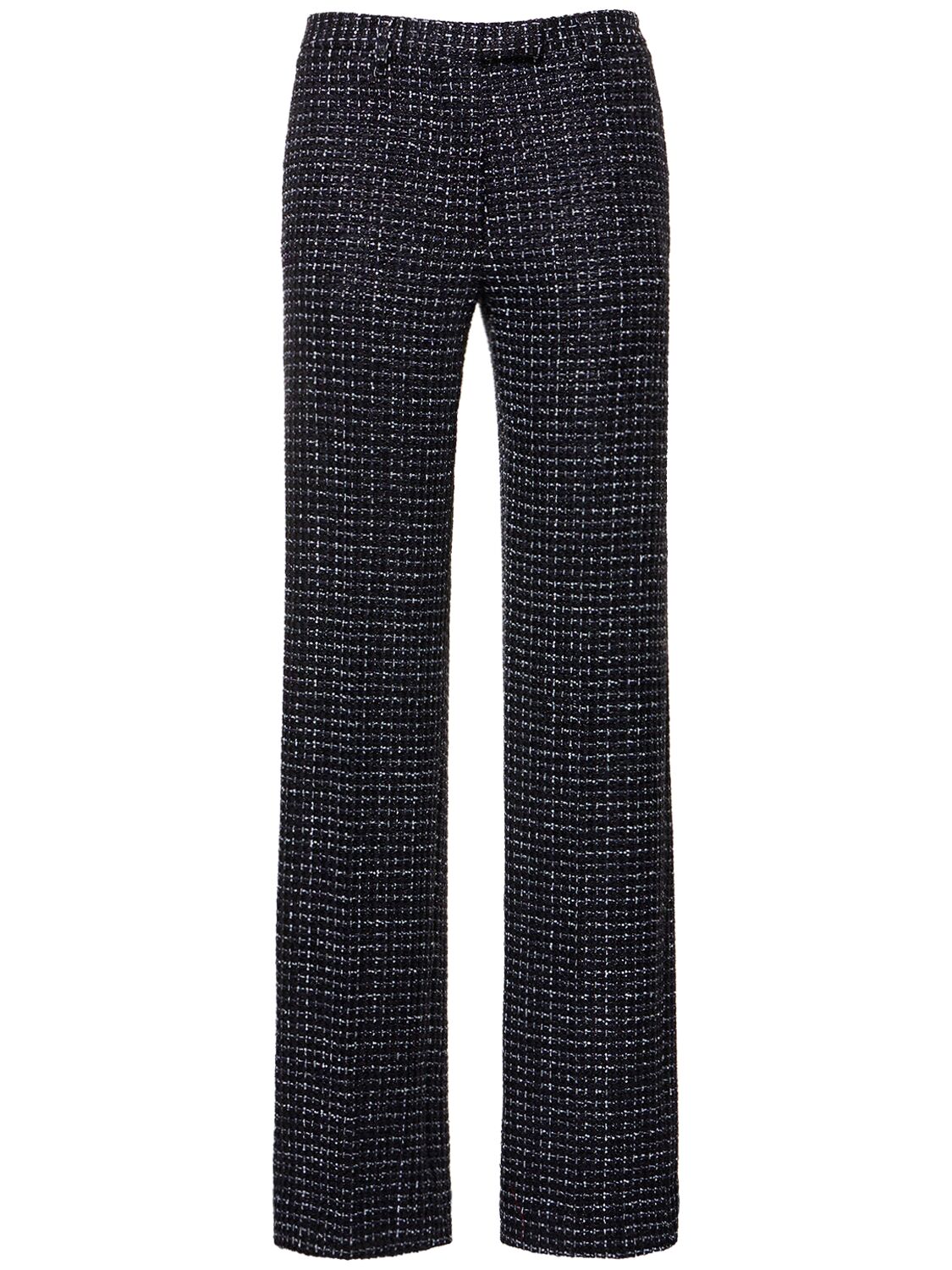 Alessandra Rich Sequined Tweed Low Waist Pants In 네이비