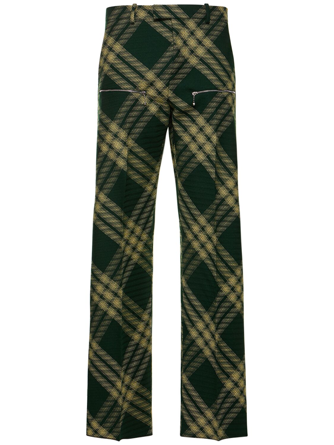 Burberry Check Wool Trousers In Green