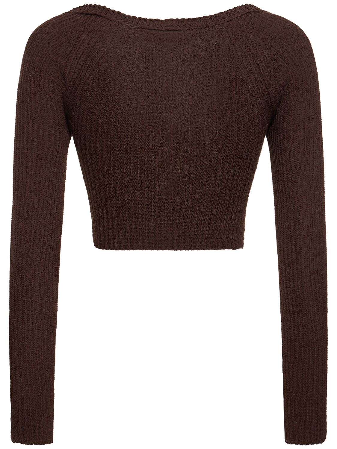 Shop Blumarine Cotton Blend Knit Crop Cardigan In Dark Brown