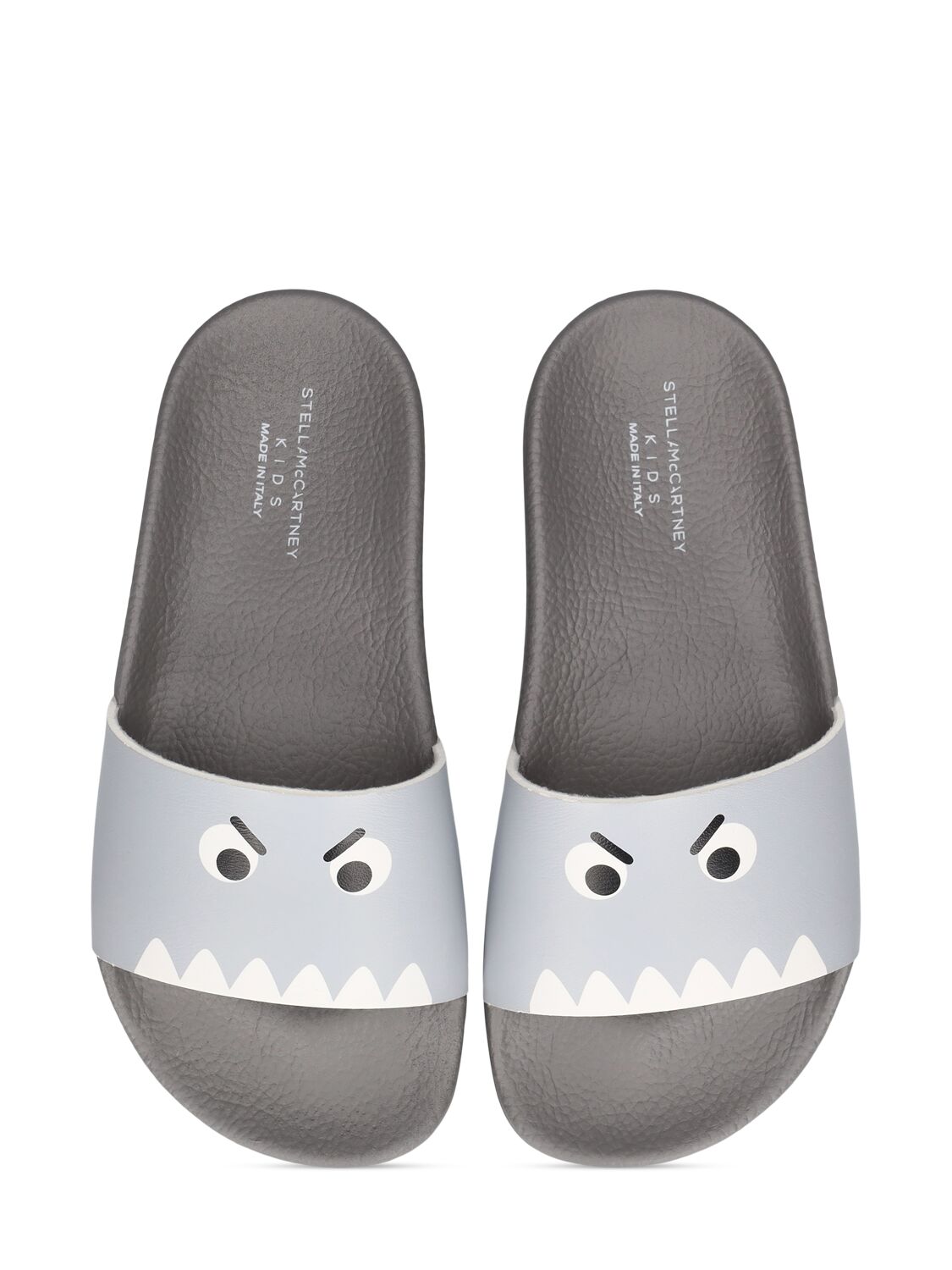 Stella Mccartney Shark-print Flat Slides In Grey