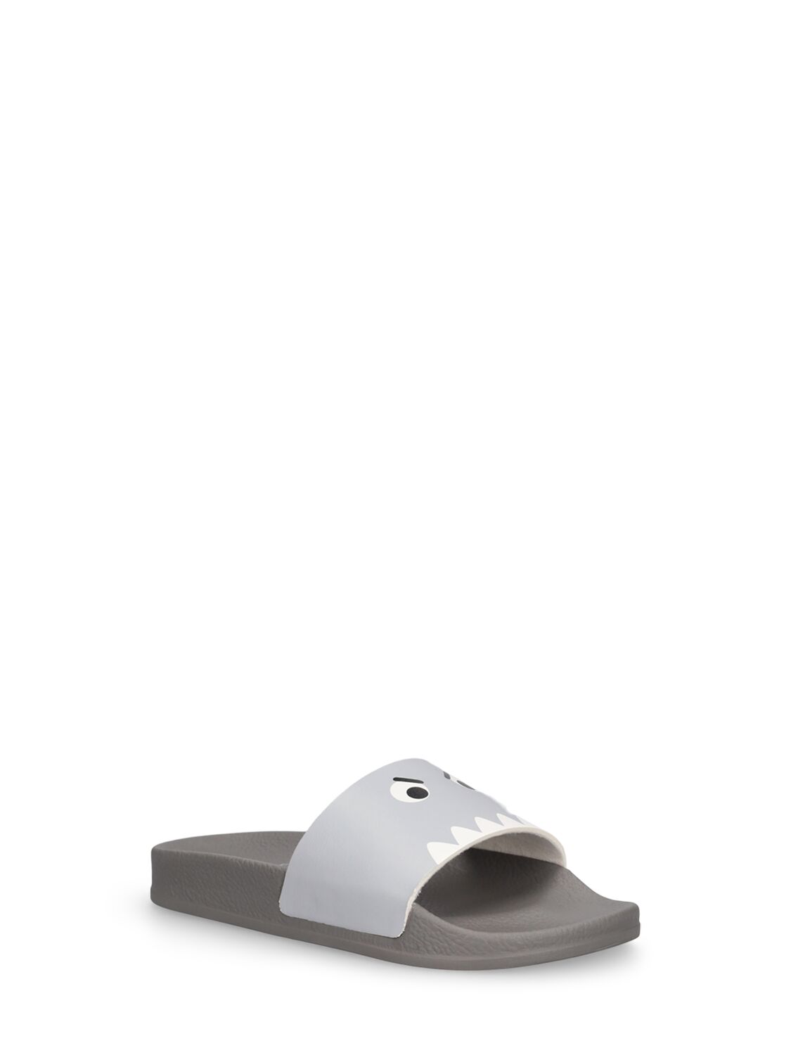 Stella Mccartney Shark-print Flat Slides In Grey