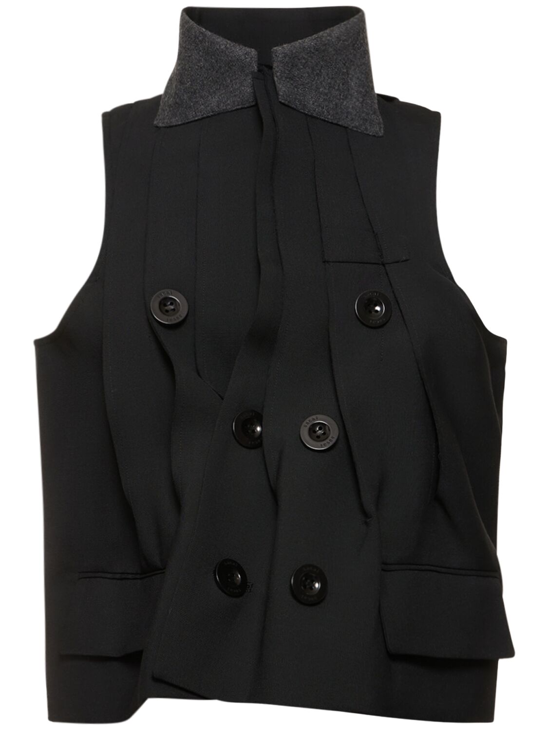Sacai Pleated Double Breast Tailored Vest In 블랙