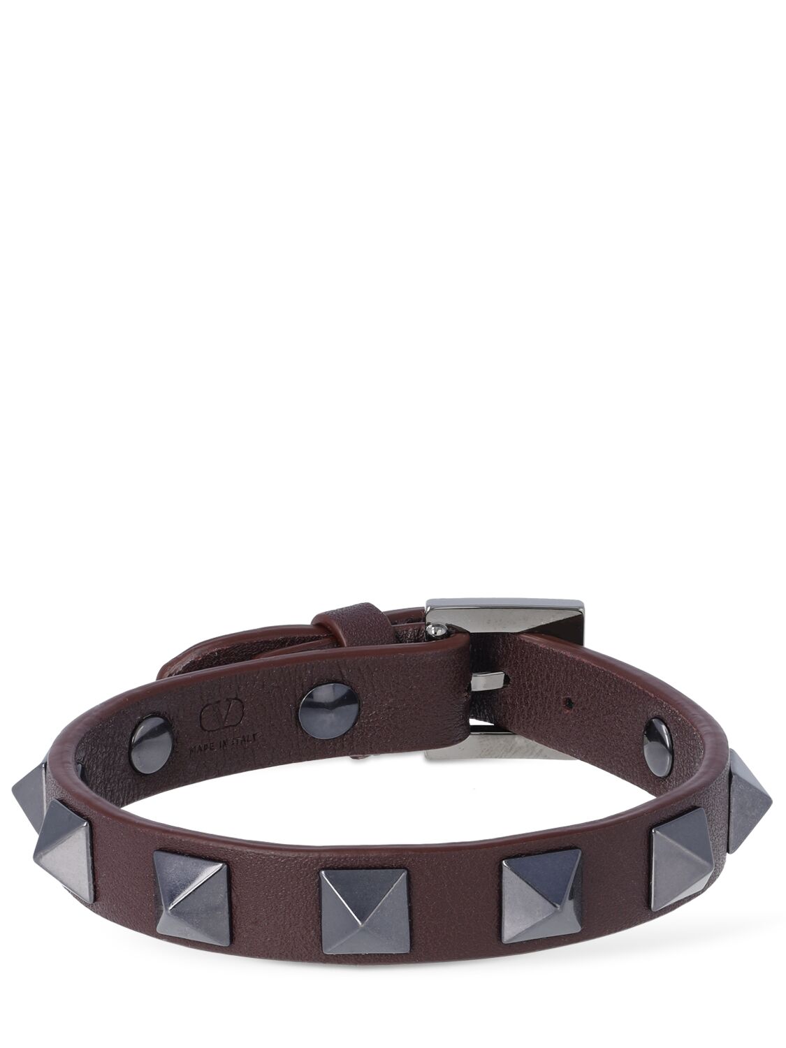 Valentino Garavani Rockstud Leather Belt Bracelet In Rubin,black
