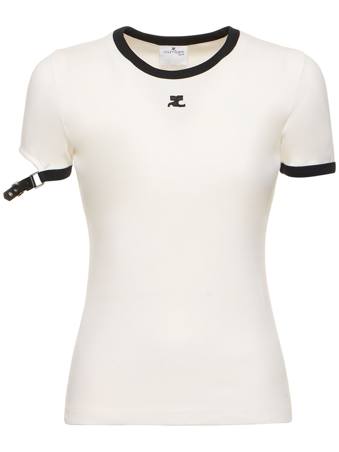 COURRÈGES BUCKLE CONTRAST COTTON T-SHIRT