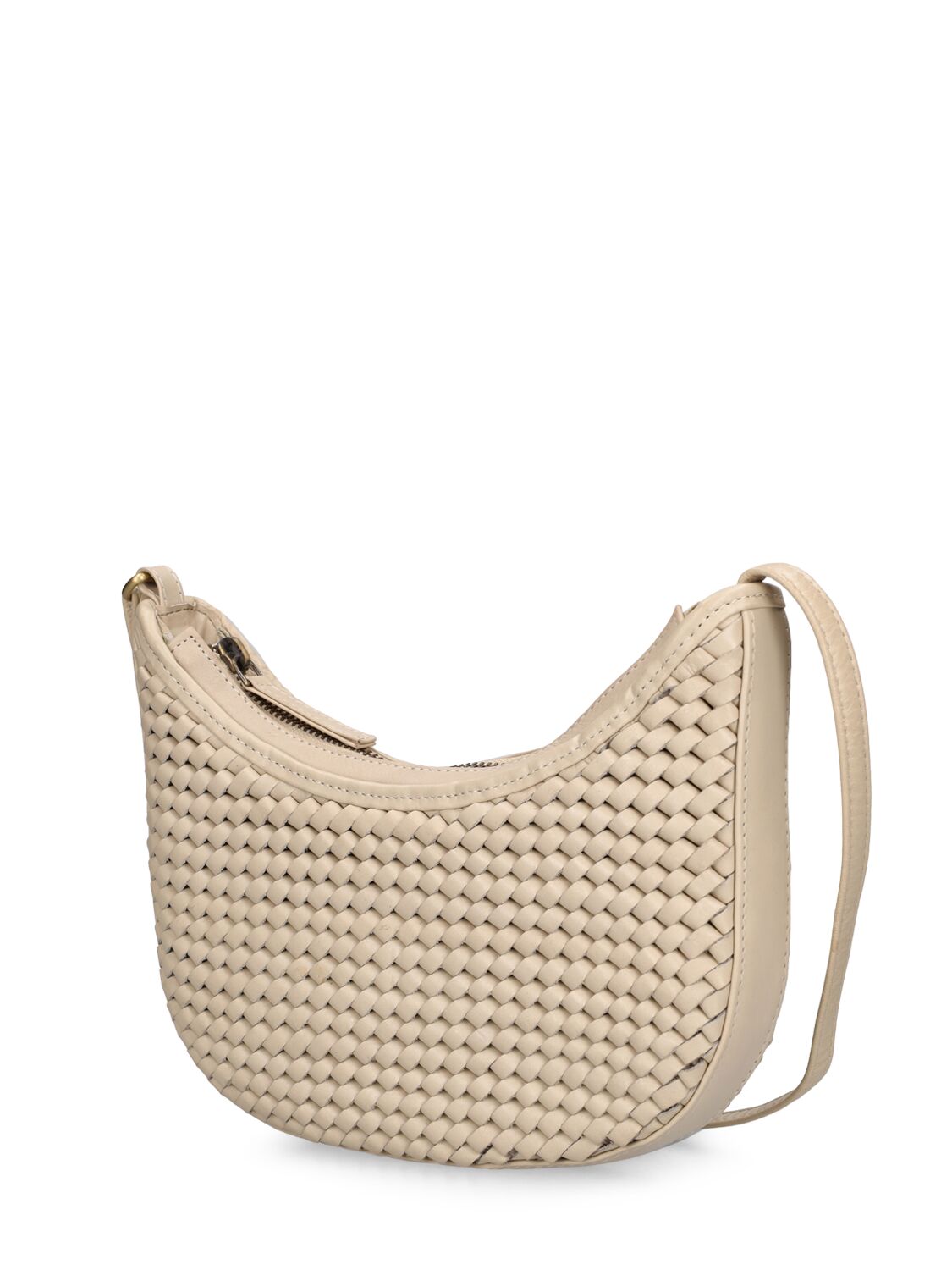 Shop Bembien Mini Sling Handwoven Leather Bag In Cream