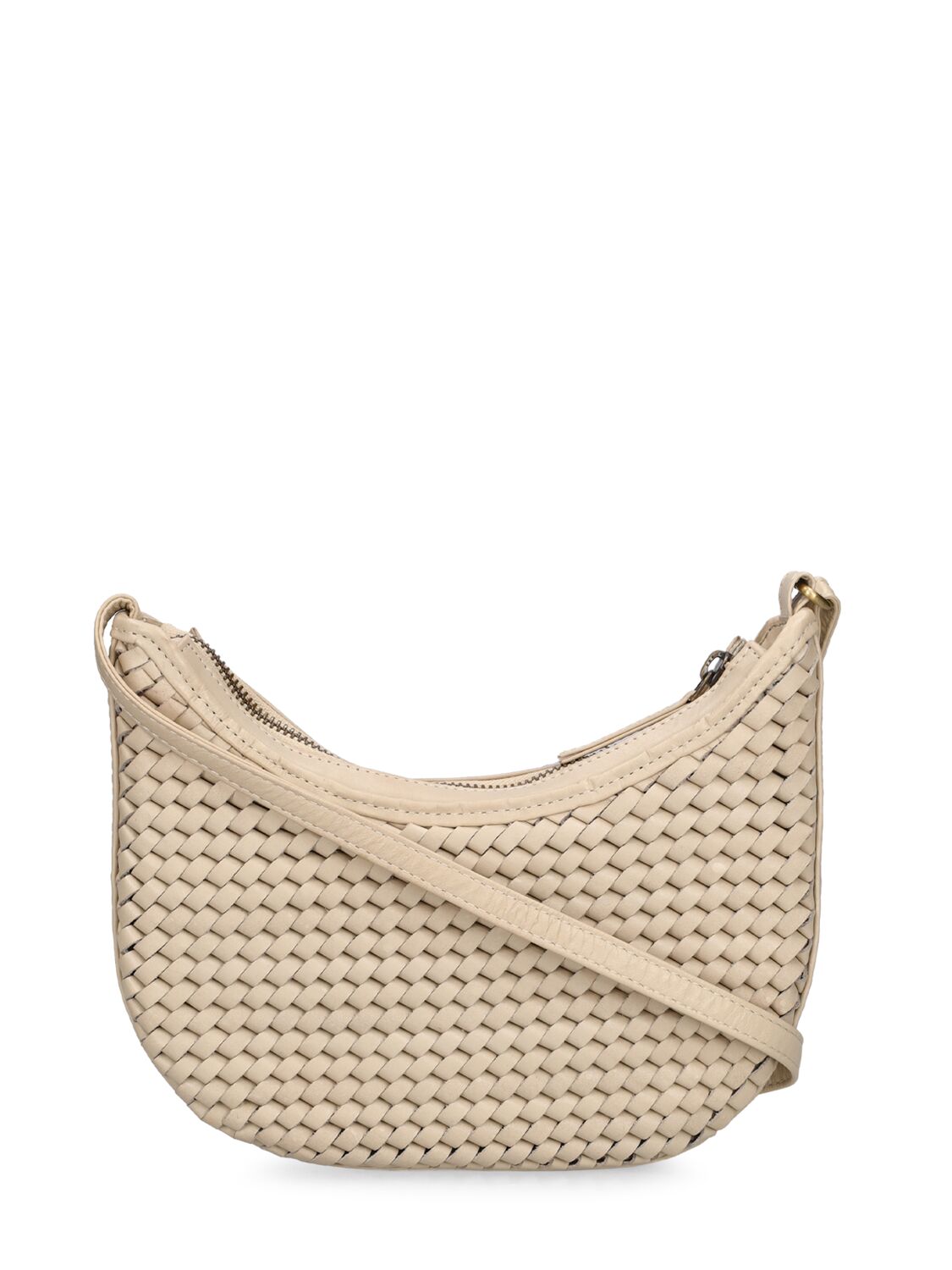 Shop Bembien Mini Sling Handwoven Leather Bag In Cream