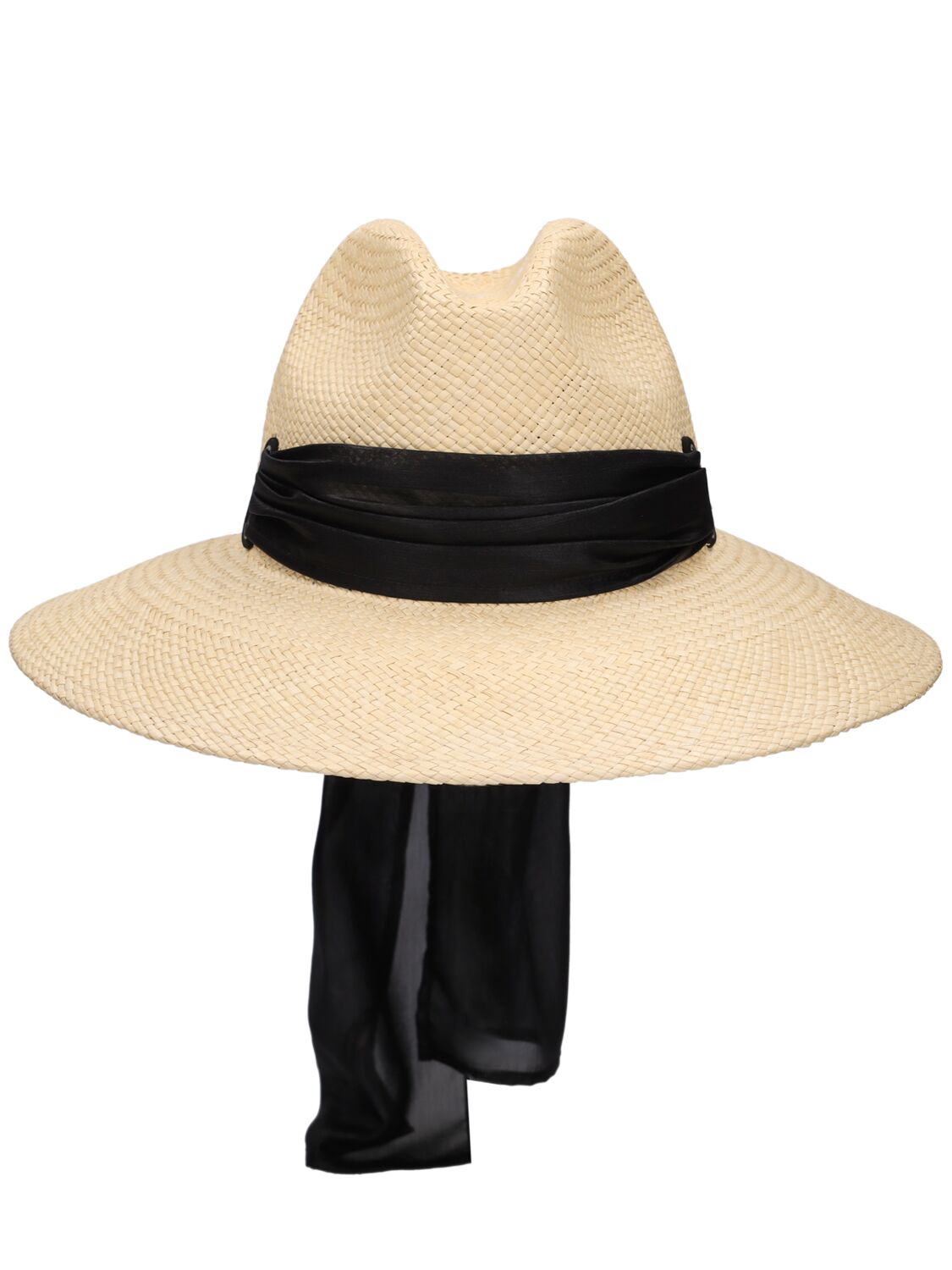 Borsalino Samantha Straw Panama Hat In Naturale,nero