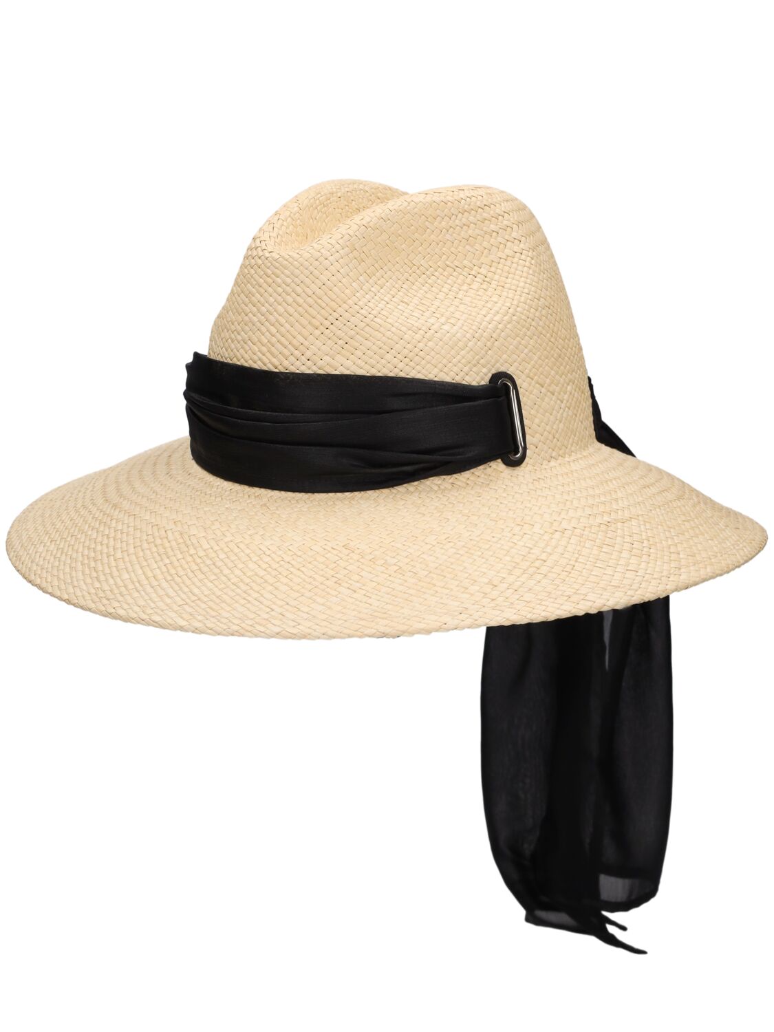 Shop Borsalino Samantha Straw Panama Hat In Naturale,nero