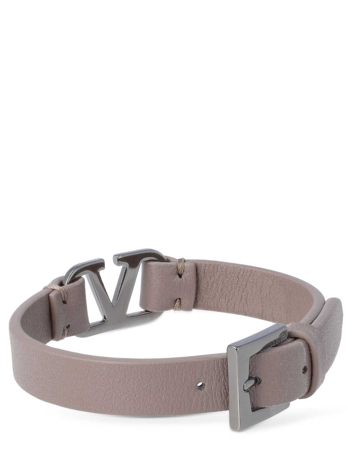 Shop Valentino V Logo Leather Belt Bracelet In Clay,black
