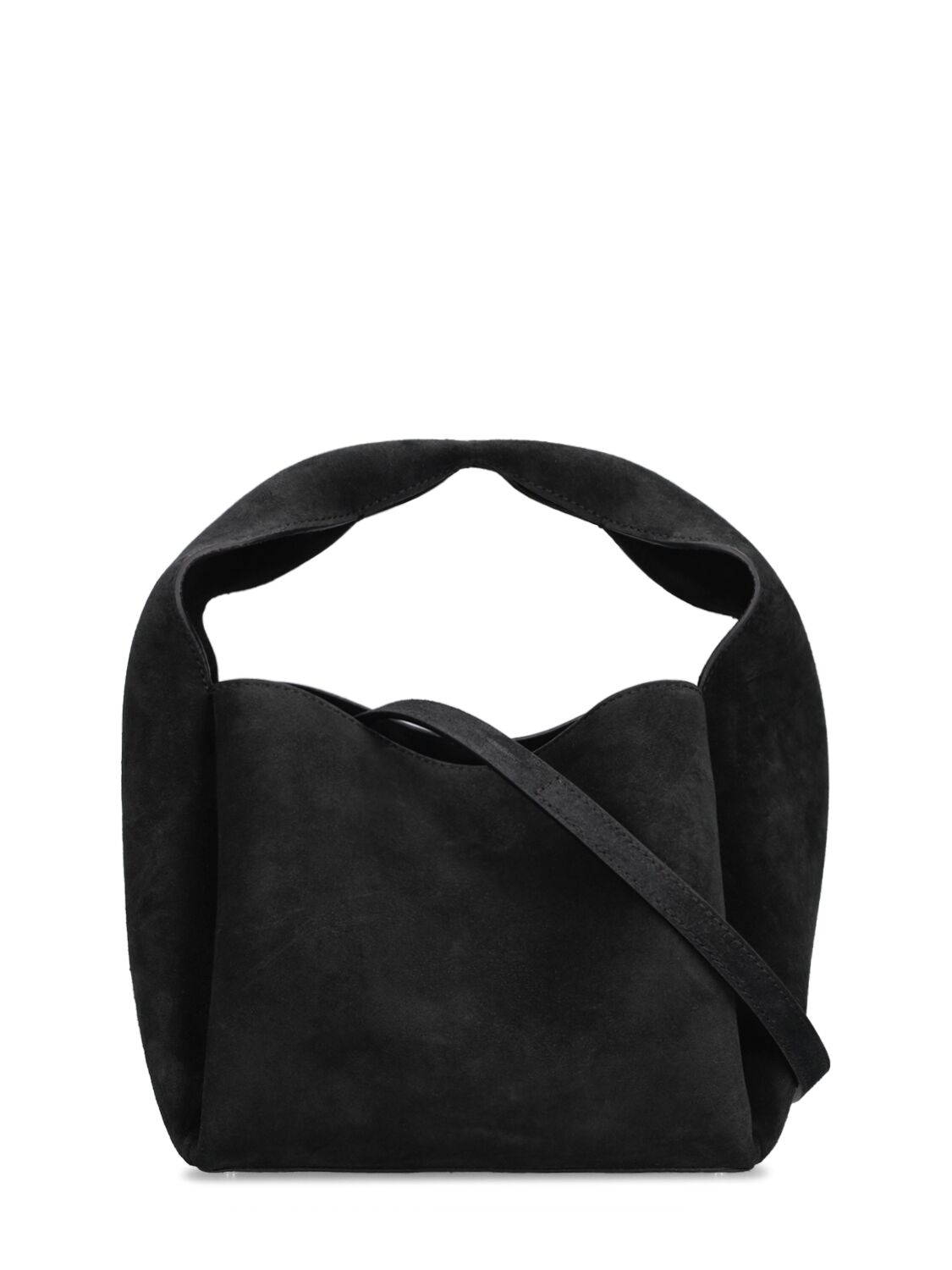 Shop Totême Bucket Suede Top Handle Bag In Black
