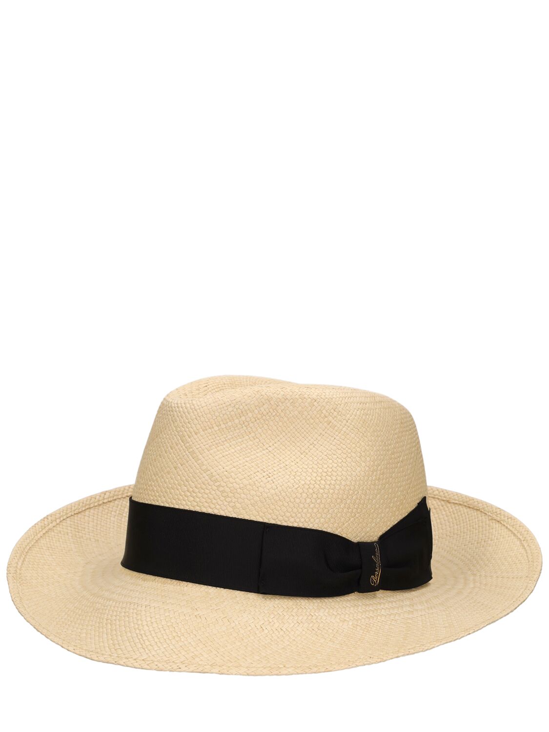 Borsalino Amedeo 7.5cm Brim Straw Panama Hat In Natural,black