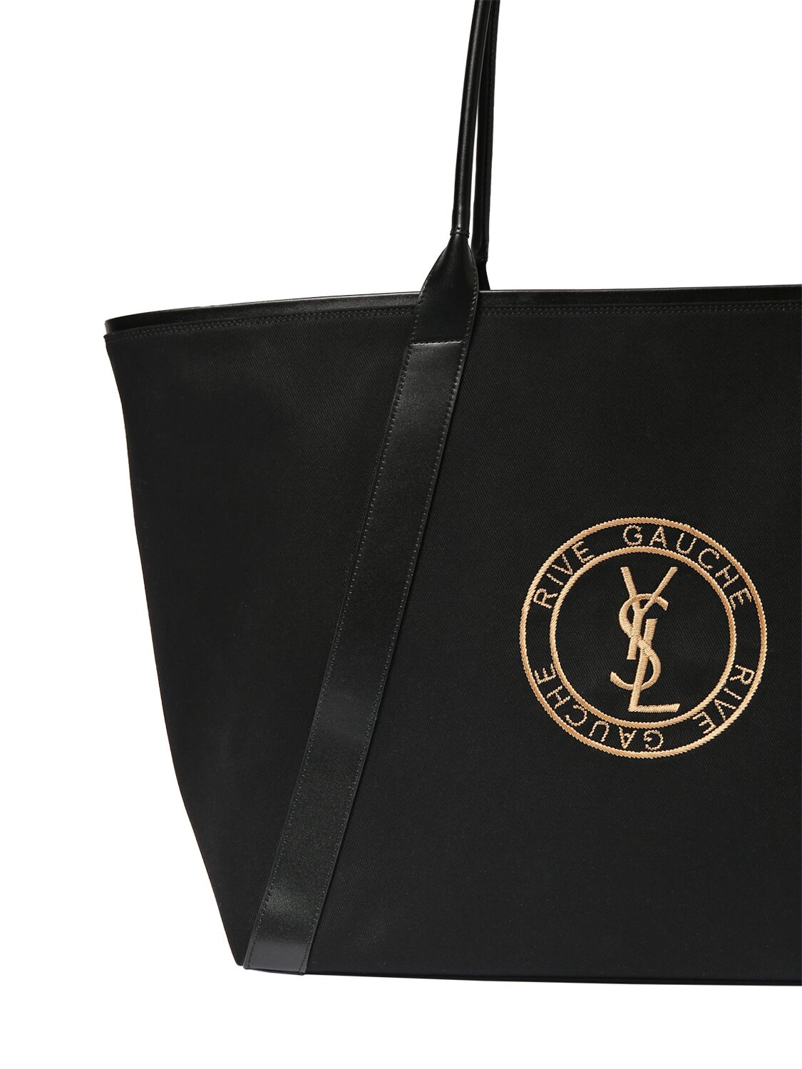 Shop Saint Laurent Rive Gauche Cabas Cotton Tote Bag In Black,beige