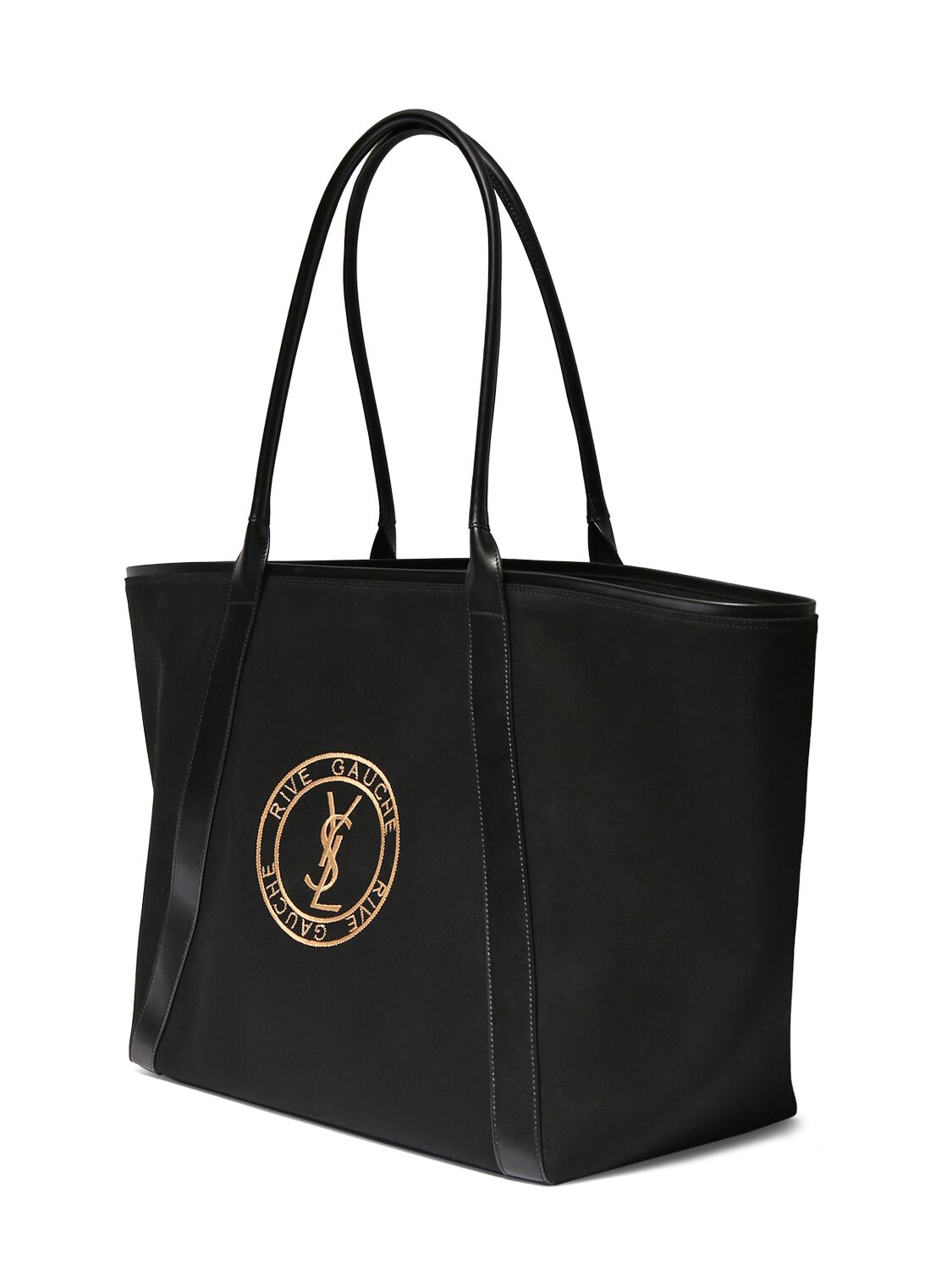 Shop Saint Laurent Rive Gauche Cabas Cotton Tote Bag In Black,beige