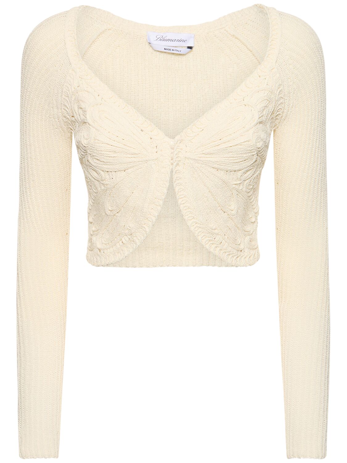Blumarine Cotton Blend Knit Crop Cardigan In White