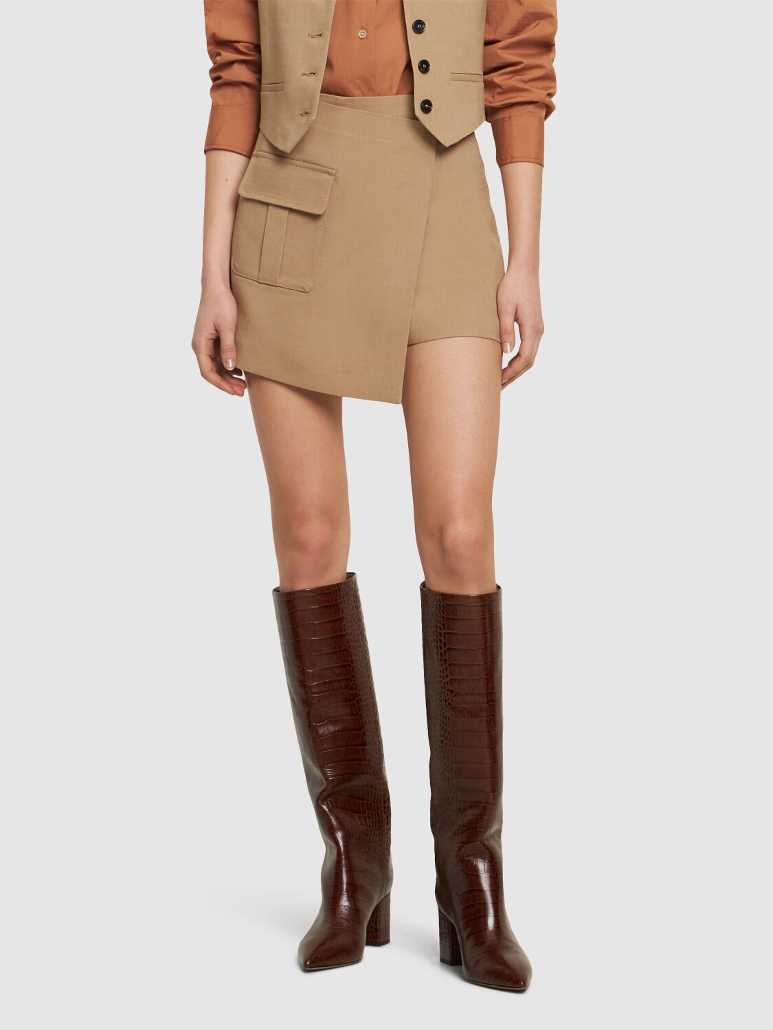 Paris Texas 70mm Anja Croc Embossed Tall Boots In Brown