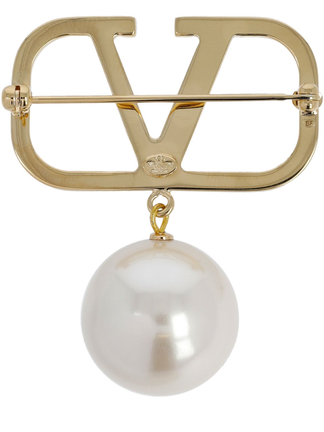 Shop Valentino V Logo Signature Faux Pearl Brooch In Gold,cream