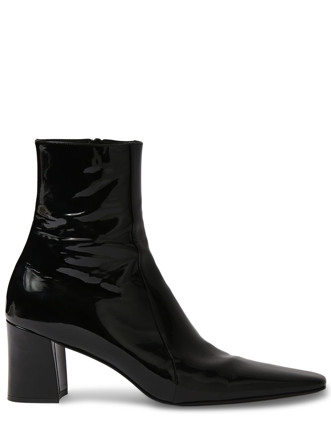 Saint Laurent Men's Beau Zipped Boots In Patent Leather In Noir