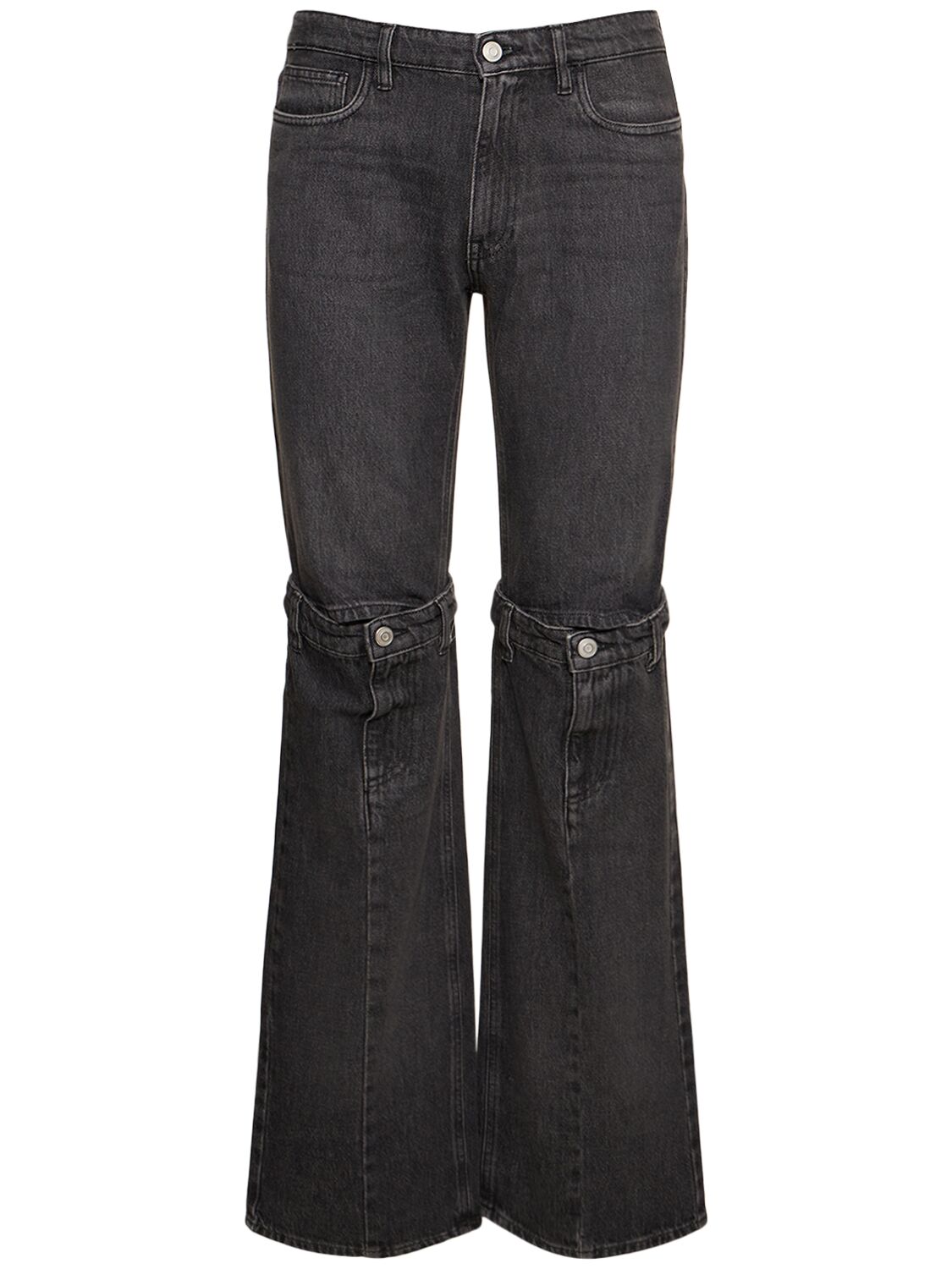 Image of Straight Open-knee Cotton Denim Jeans