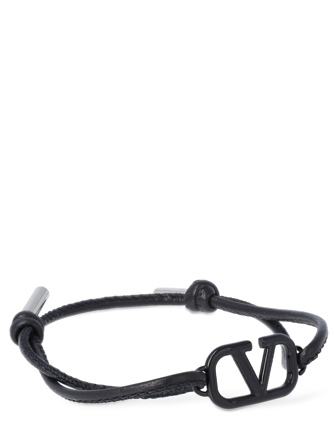 Shop Valentino V Logo Leather Sliding Bracelet In Black