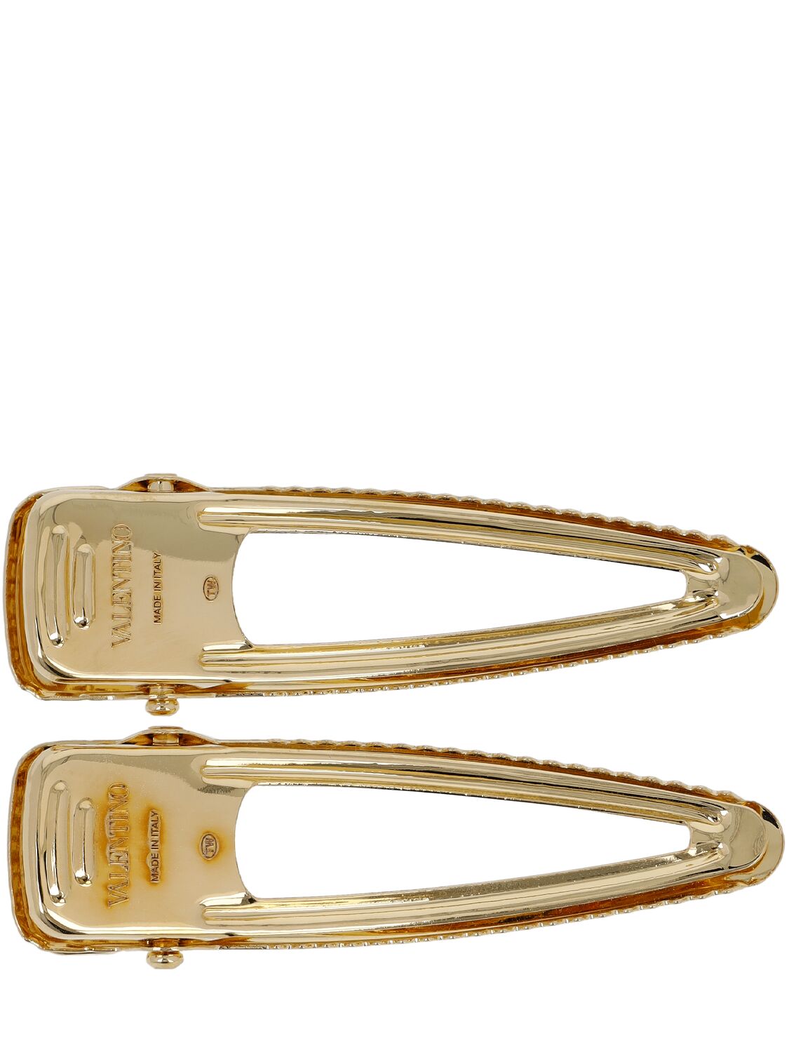 Shop Valentino Crystal V Logo Hair Clip In Gold,crystal