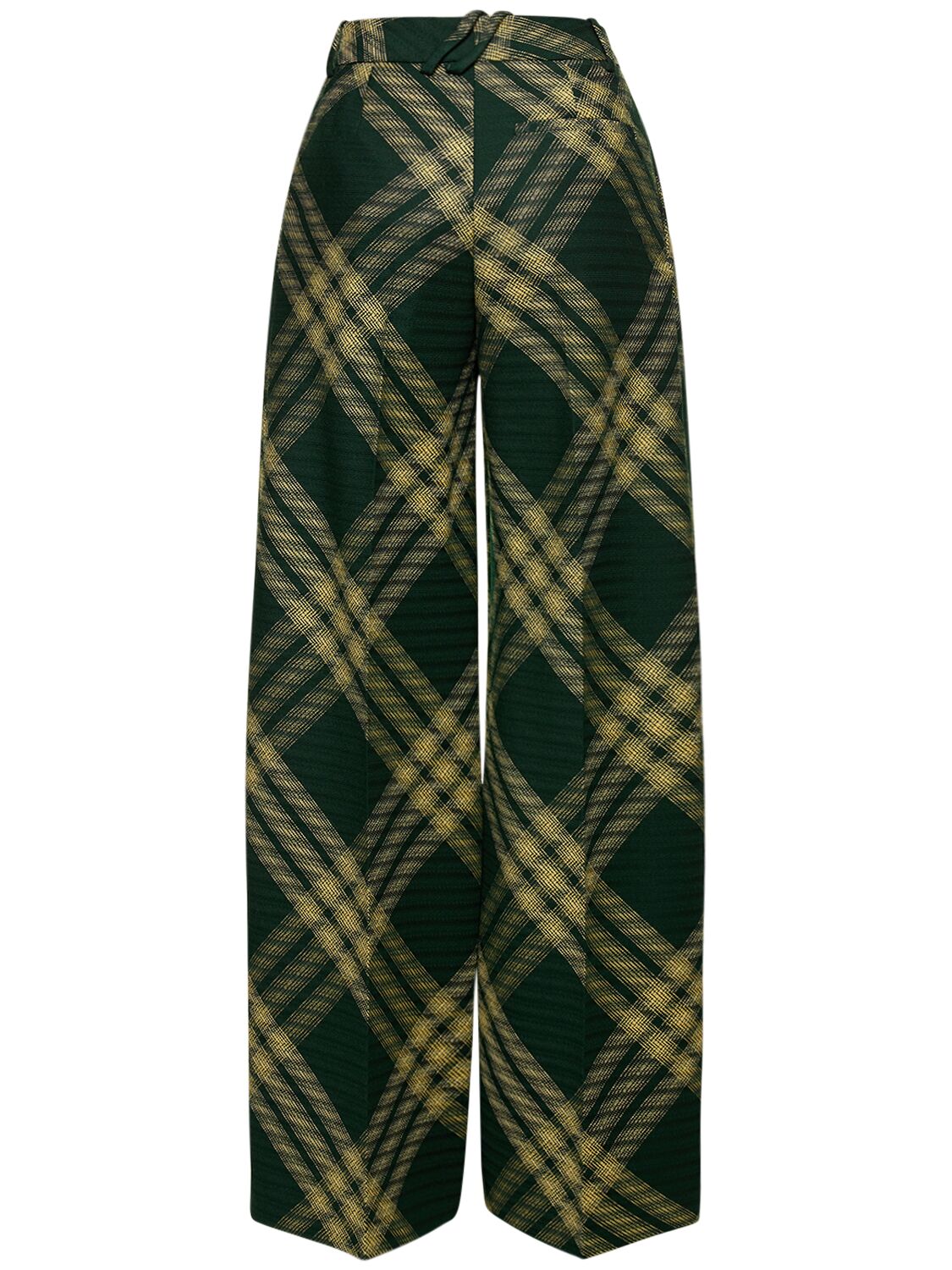 Shop Burberry Check Knit Wide Pants In Green,yellow