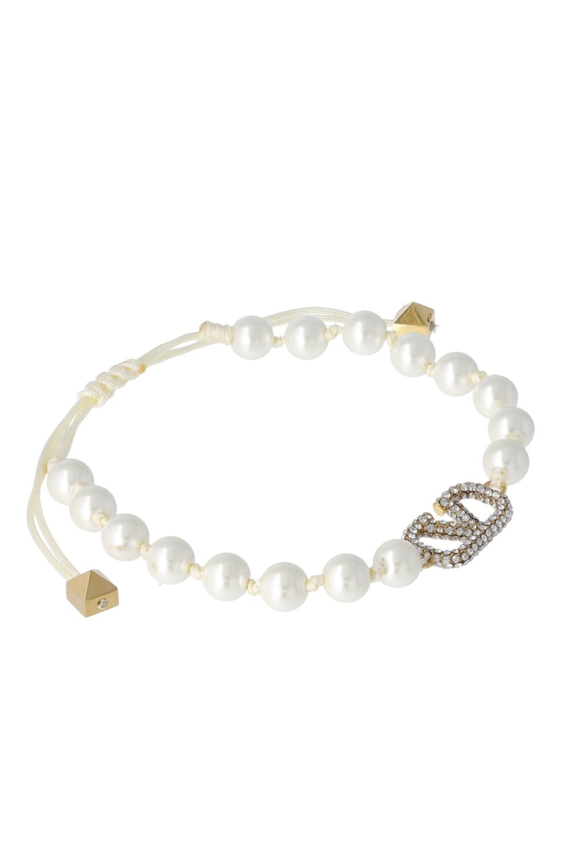 Shop Valentino V Logo Signature Faux Pearl Bracelet In Cream,crystal