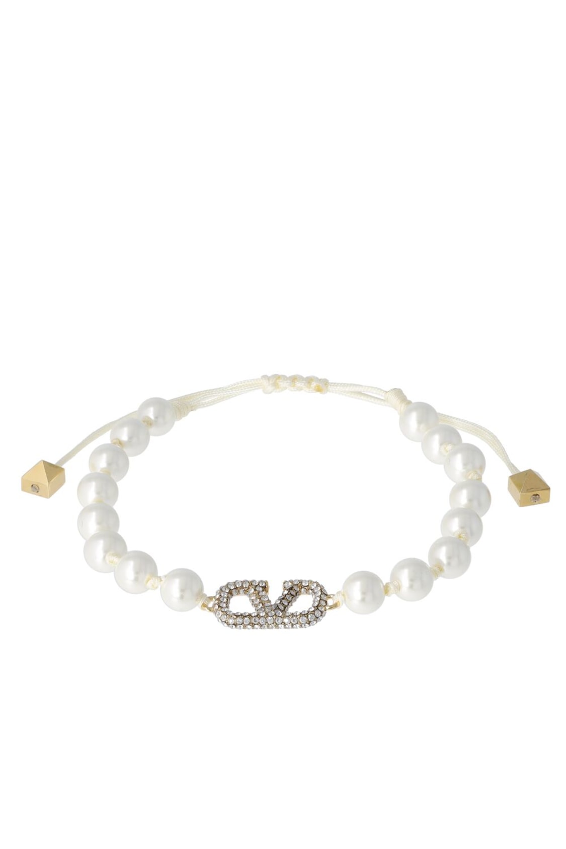 Valentino Garavani V Logo Signature Faux Pearl Bracelet In Cream,crystal