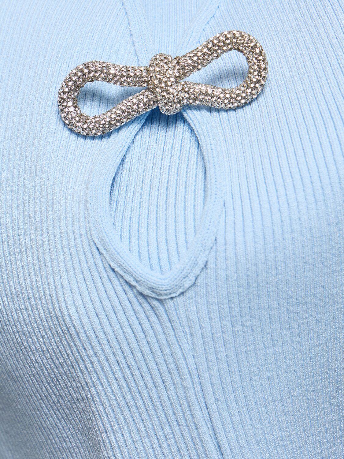 Shop Mach & Mach Embellished Stretch Knit Mini Dress In Light Blue