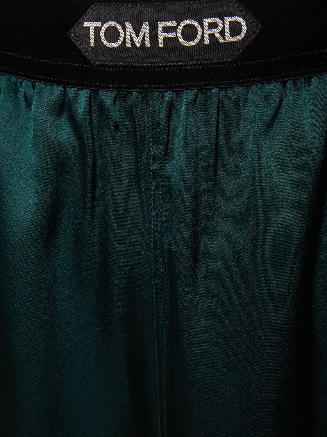 Shop Tom Ford Stretch Silk Satin Straight Pants In Dark Green