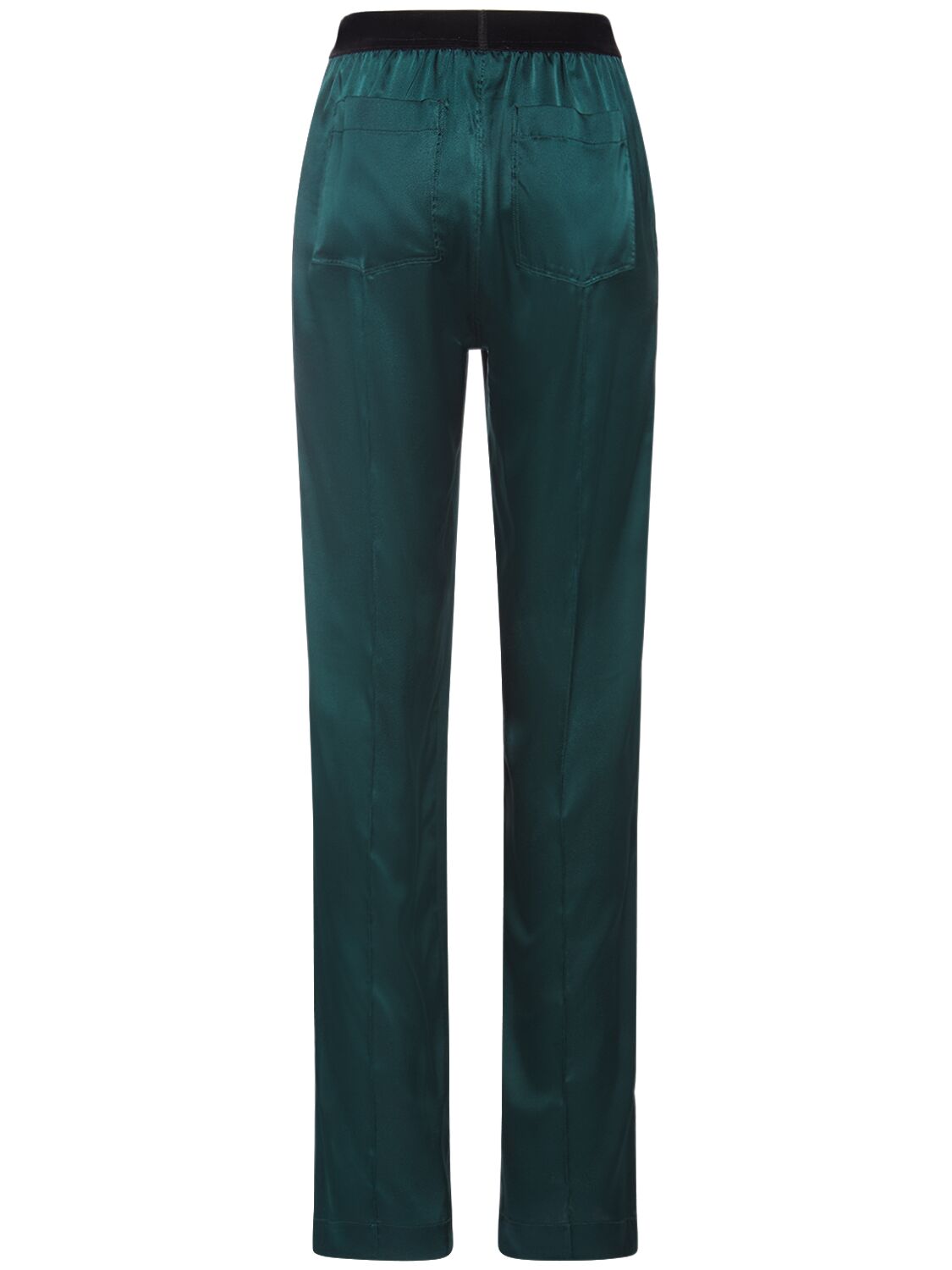 Shop Tom Ford Stretch Silk Satin Straight Pants In Dark Green