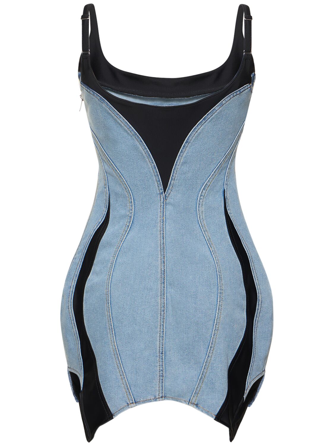 Shop Mugler Denim & Jersey Mini Dress In Blue,black
