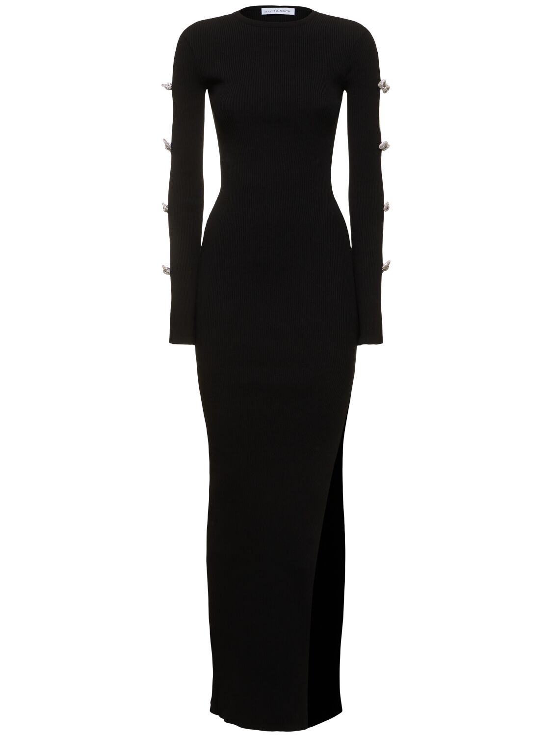 Mach & Mach Embellished Stretch Knit Maxi Dress In Black