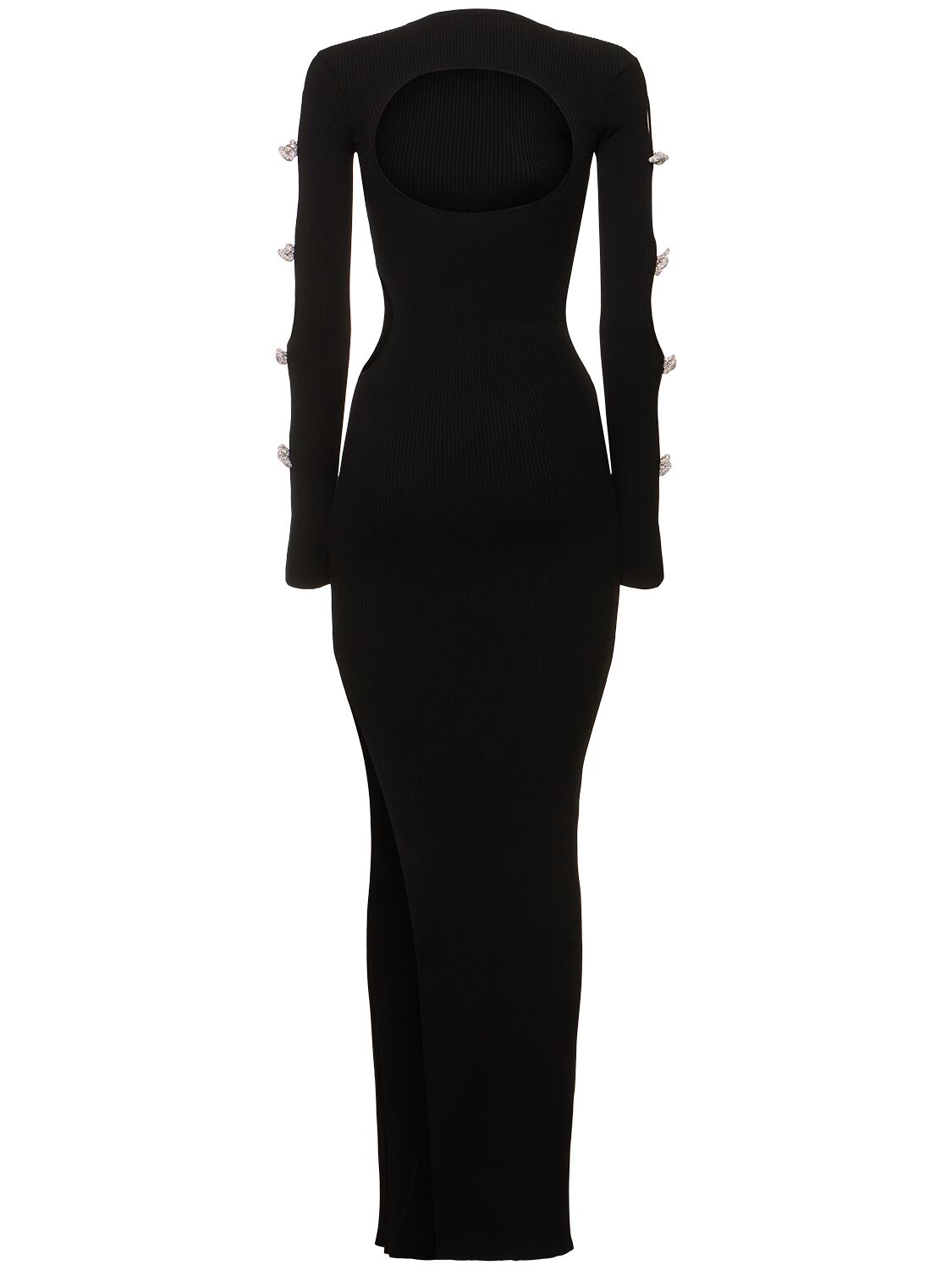 Shop Mach & Mach Embellished Stretch Knit Maxi Dress In Black