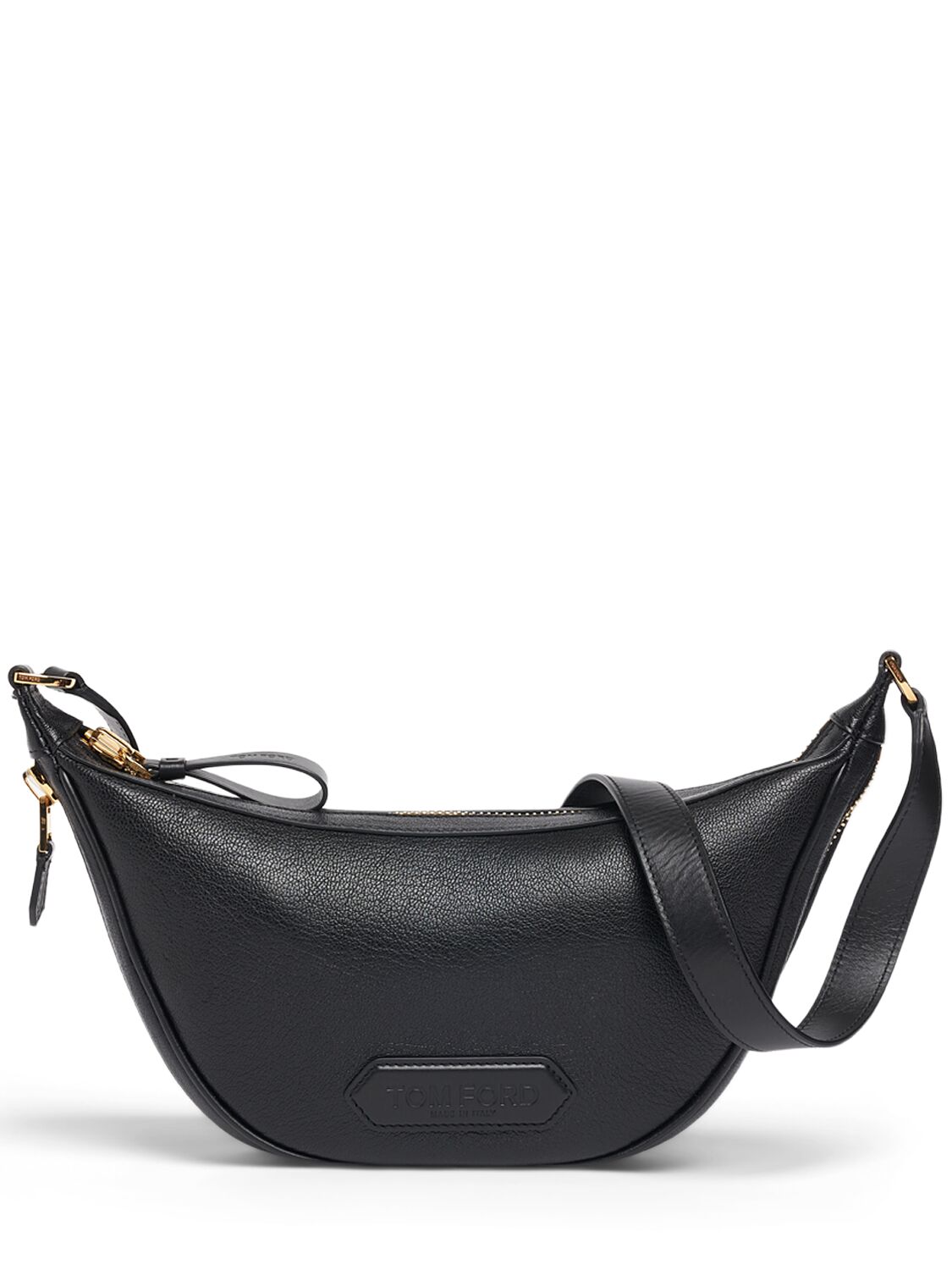 Tom Ford Zip Line Shiny Leather Messenger Bag In Black