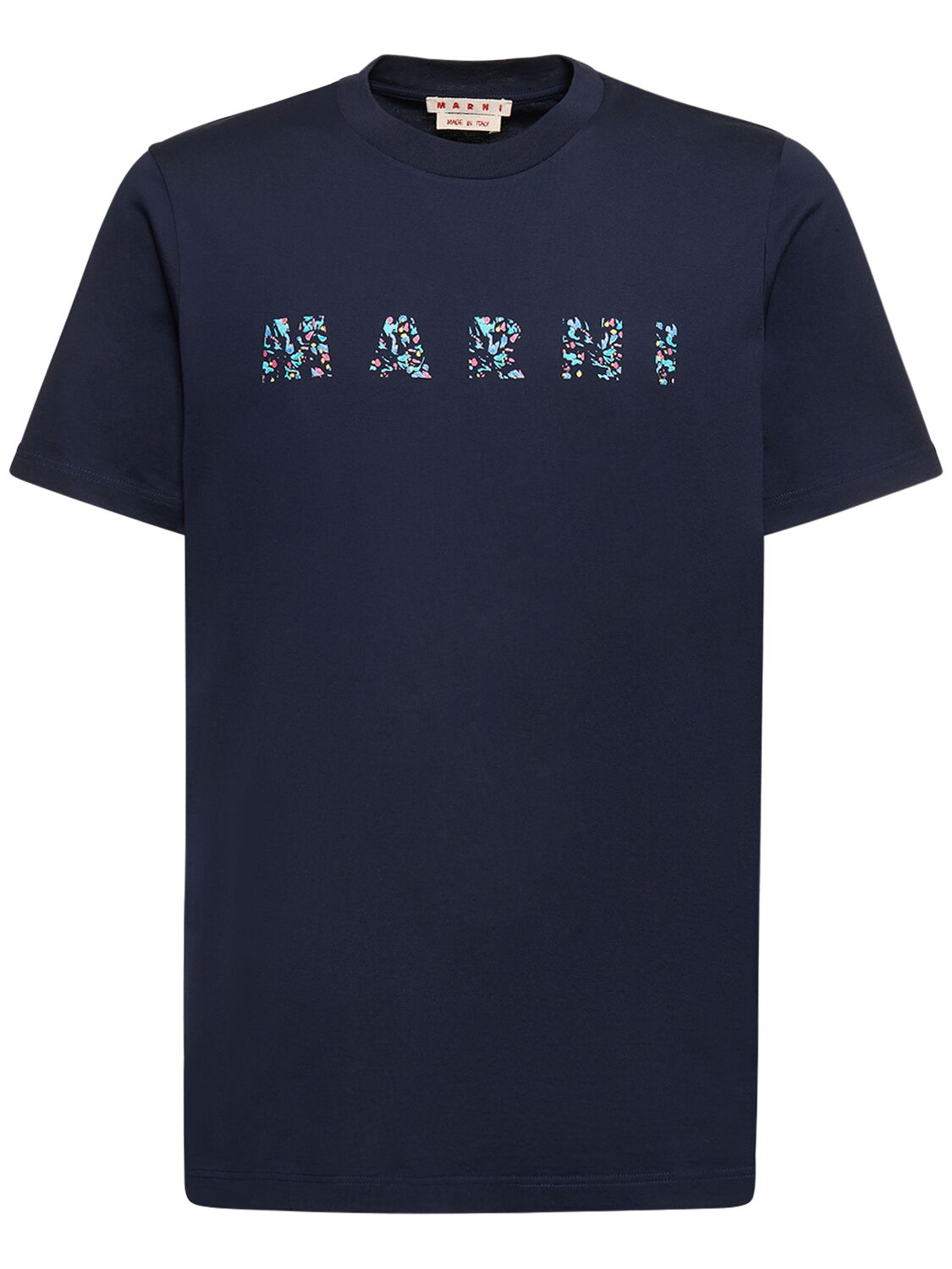 Marni Floral Logo Print Cotton Jersey T-shirt In Black