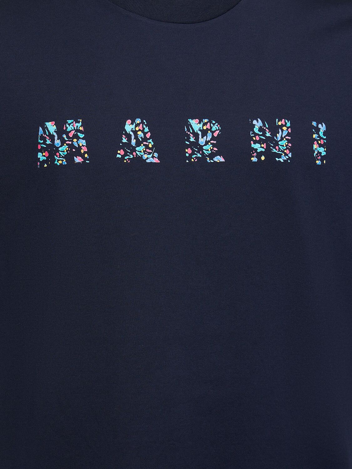 Shop Marni Floral Logo Print Cotton Jersey T-shirt In Black