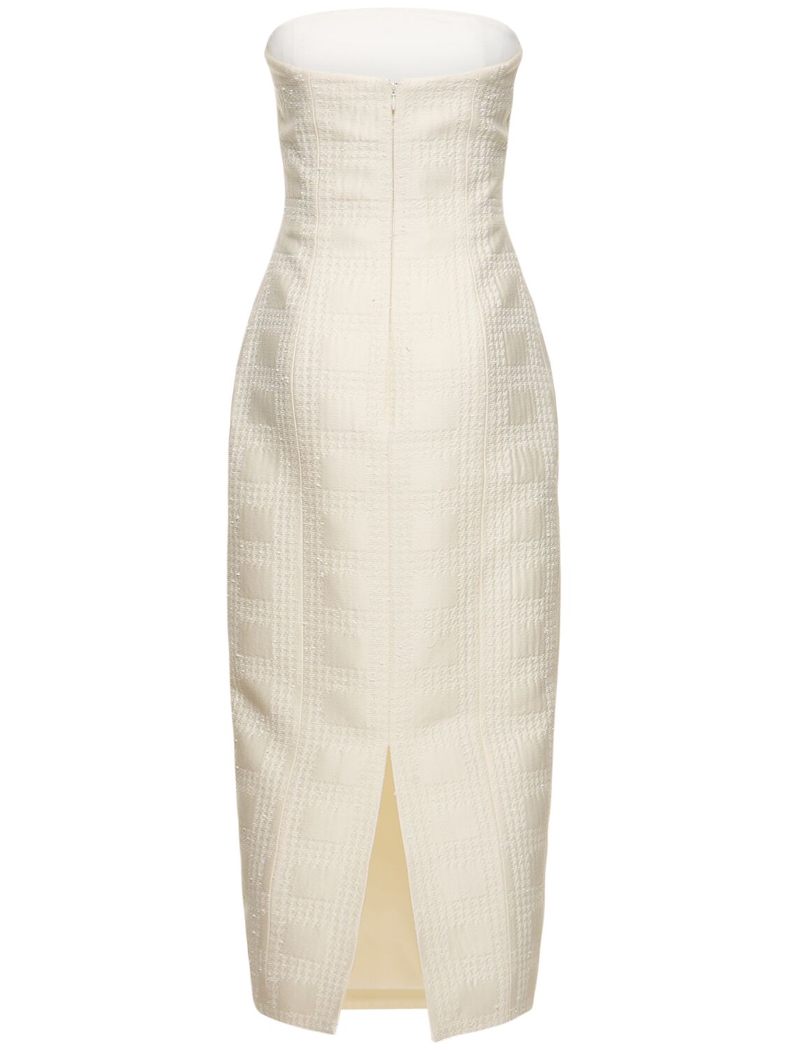 Shop Emilia Wickstead Lowre Strapless Check Tweed Midi Dress In Ivory