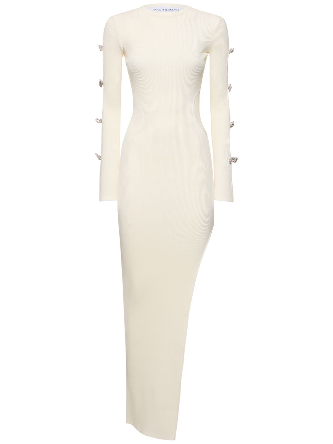 Shop Mach & Mach Embellished Stretch Knit Maxi Dress In White