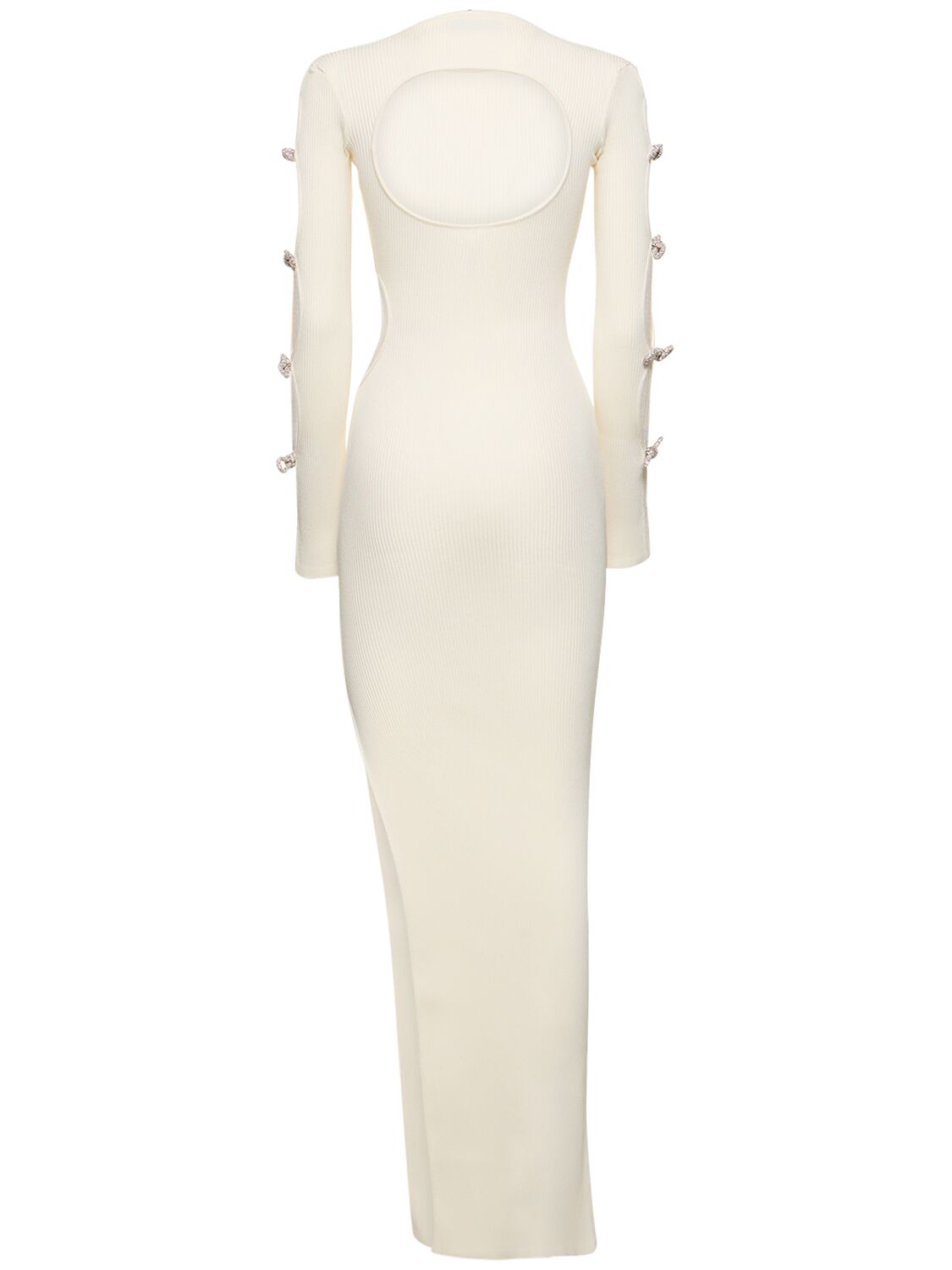 Shop Mach & Mach Embellished Stretch Knit Maxi Dress In White