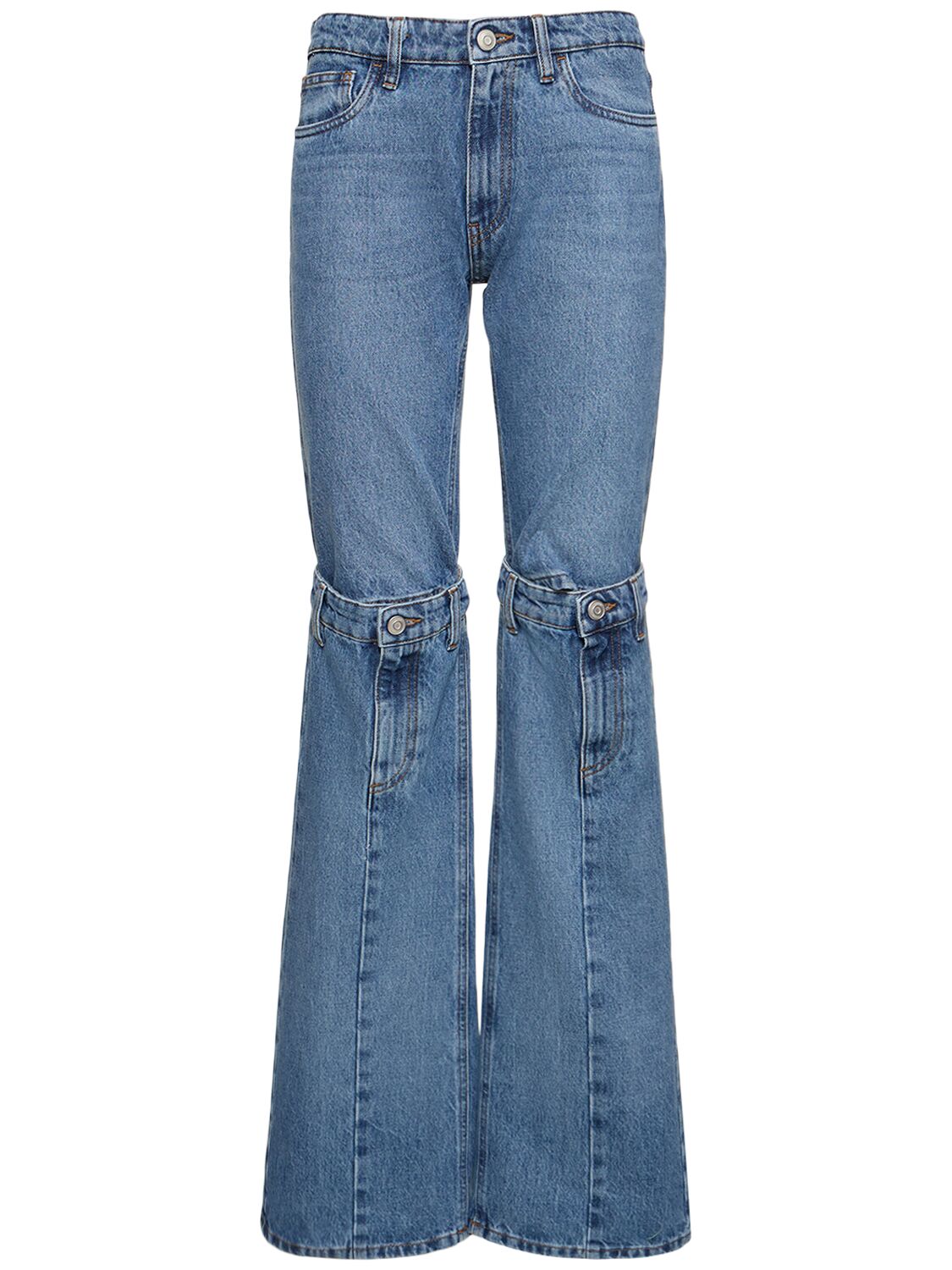 Shop Coperni Open-knee Cotton Straight Jeans In Washed Blue