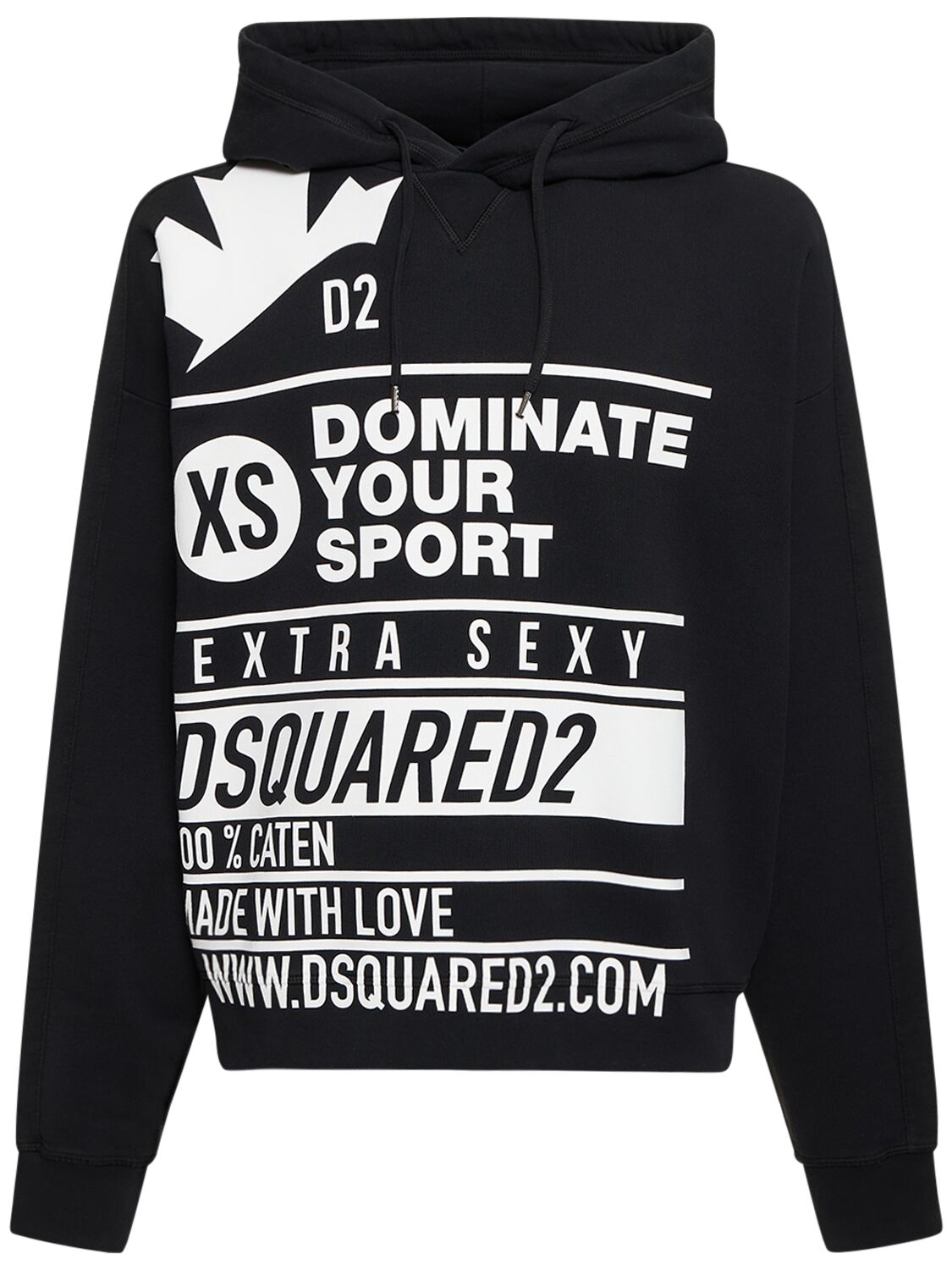 Dsquared2 Burbs Printed Cotton Hoodie In Black