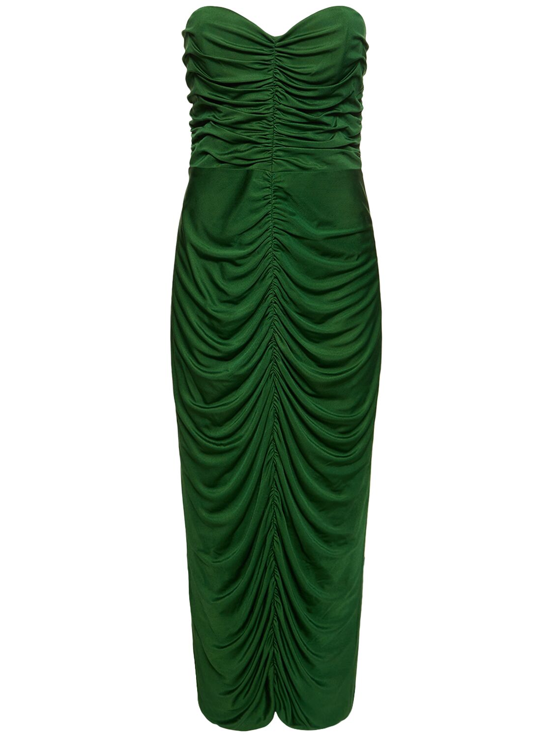 Shop Costarellos Aveline Strapless Ruched Midi Dress In Green