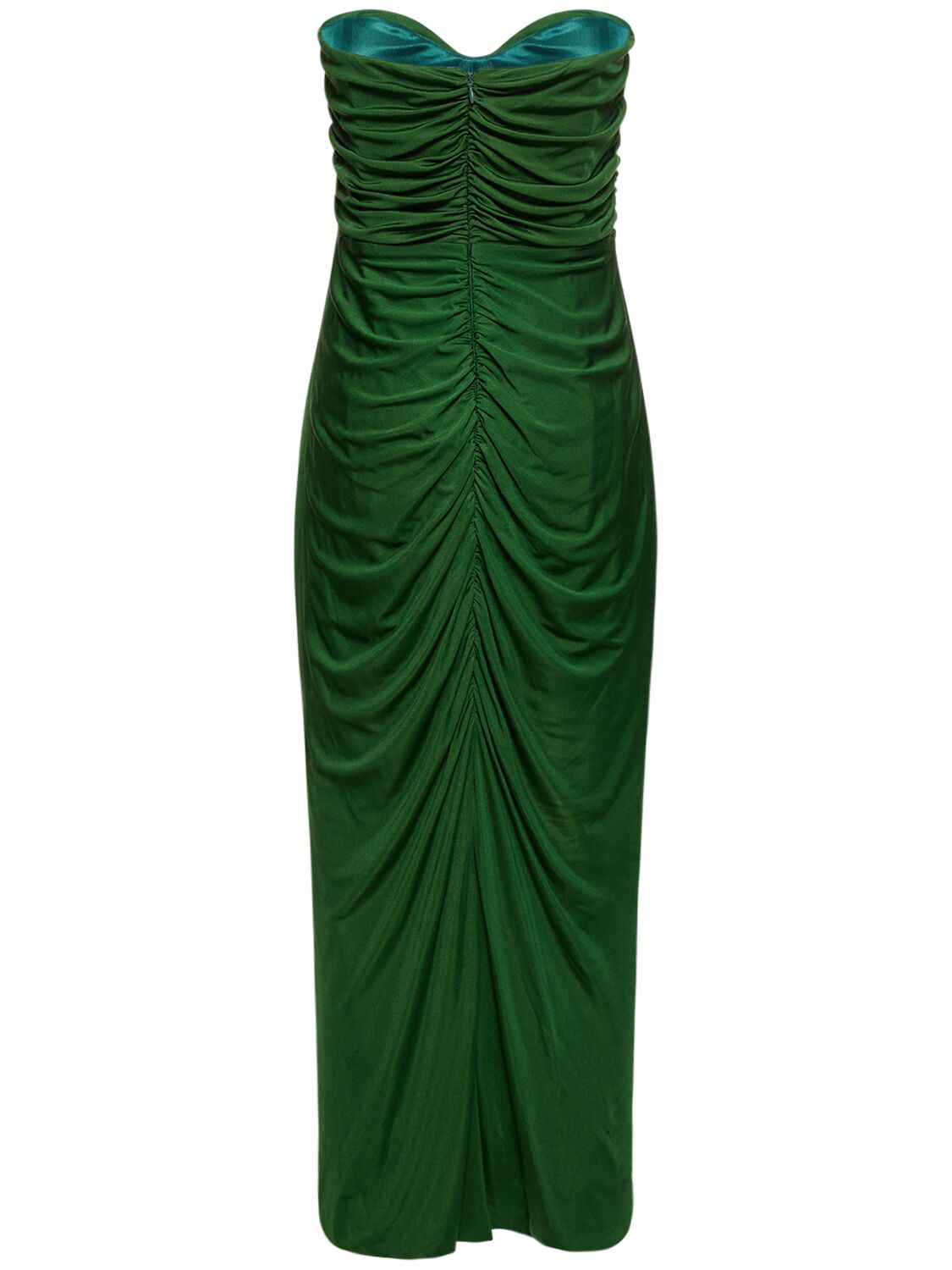 Shop Costarellos Aveline Strapless Ruched Midi Dress In Green