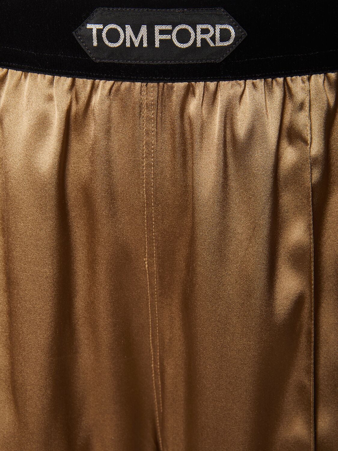 Shop Tom Ford Stretch Silk Satin Straight Pants In Champagne