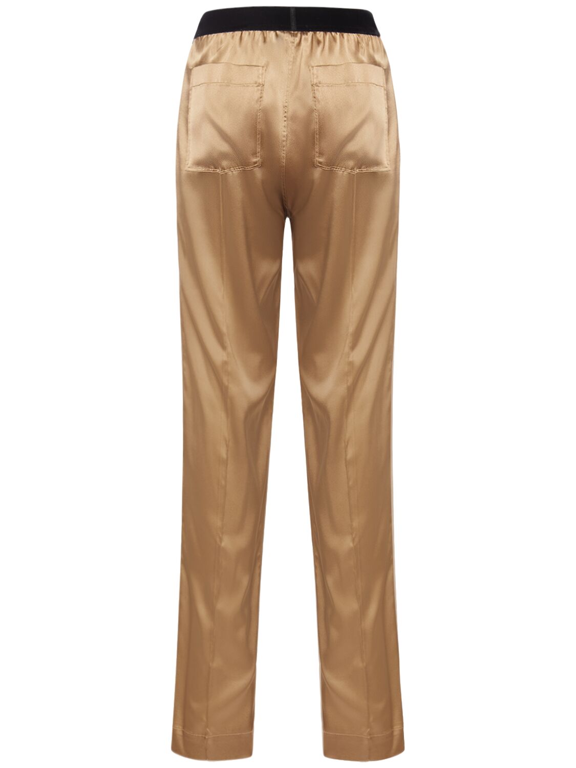 Shop Tom Ford Stretch Silk Satin Straight Pants In Champagne