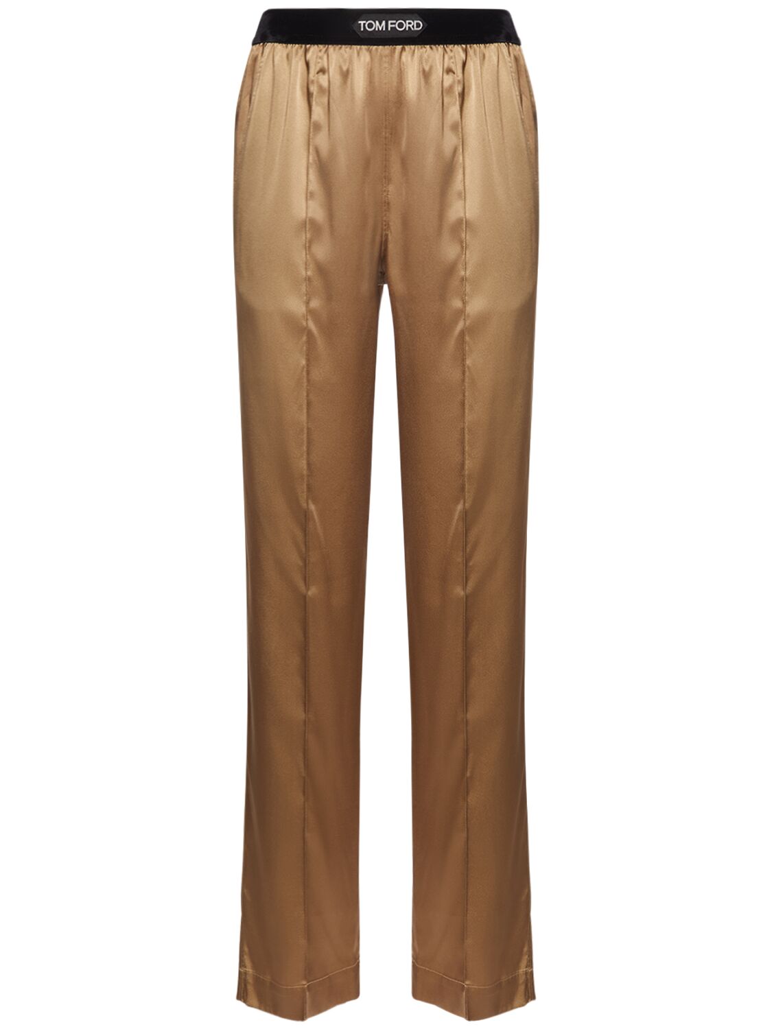 Tom Ford Stretch Silk Satin Straight Pants In Champagne