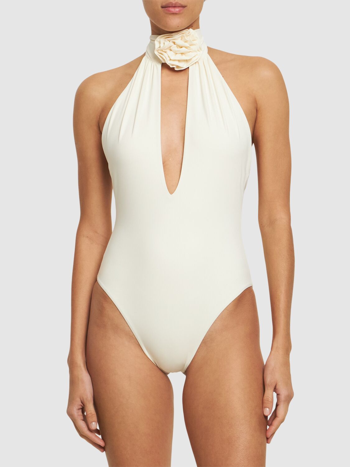 Shop Magda Butrym Jersey One Piece Swimsuit In Ivory