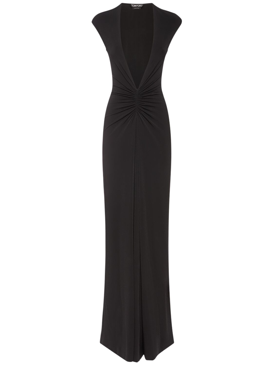 Tom Ford Stretch Sable Jersey Draped Long Dress In Black