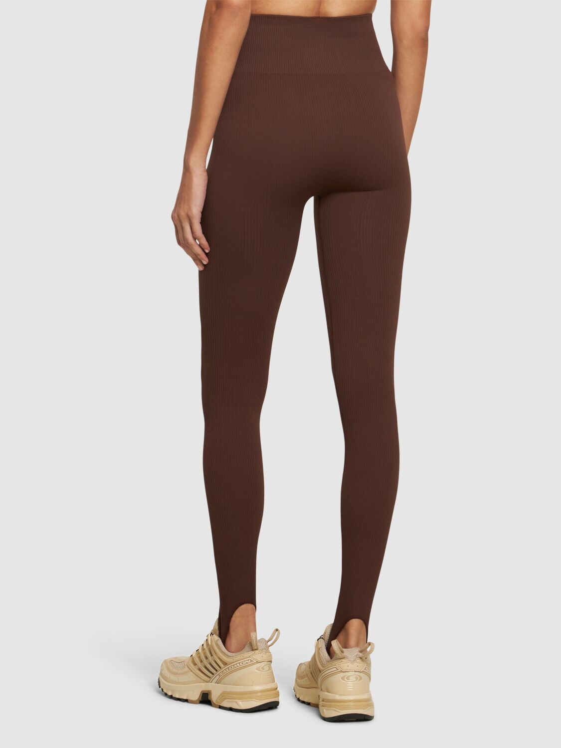 Andreädamo Brown Ribbed Open Toe Leggings In Brown